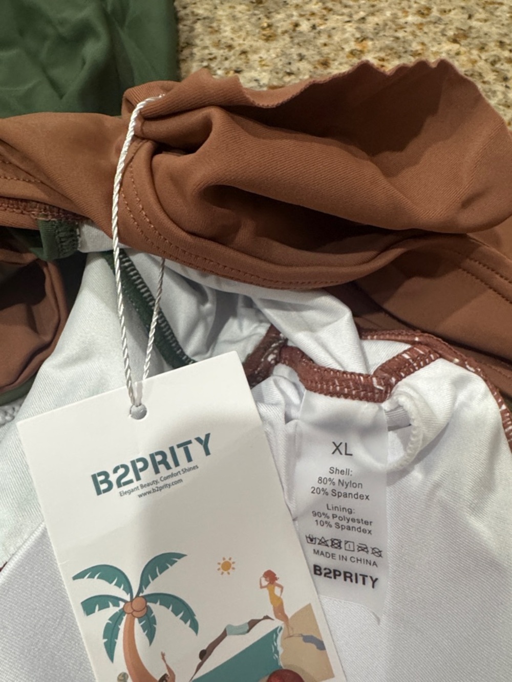 B2prity One Piece Swimsuit Ruffle Cut Out Cut Out Green Brown Colorblock XL NWT - Picture 6 of 7